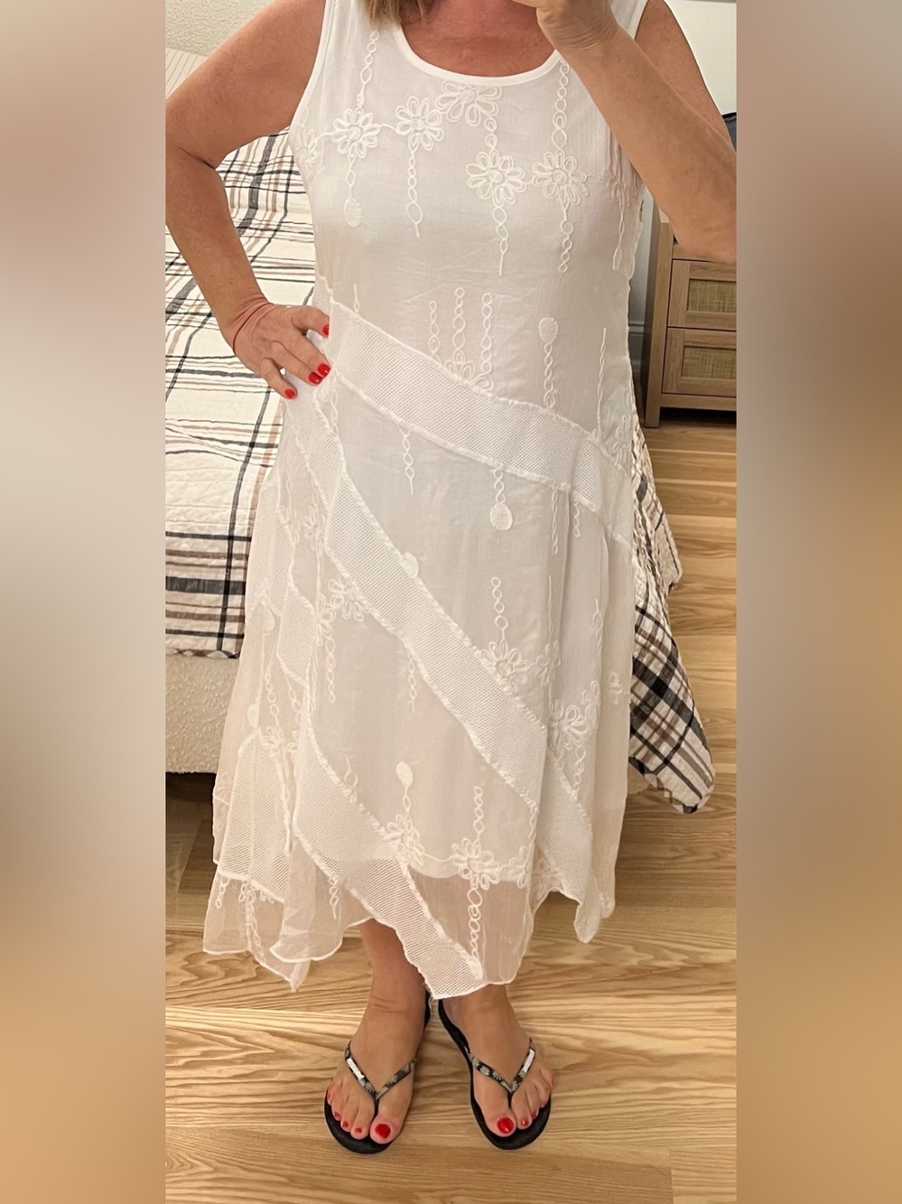 Anthropologie White Embroidered Asymmetrical Sundress dress a line size L